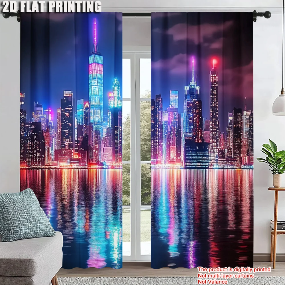 

2Pcs Abstract Printed Window Curtain For Bedroom Office Kitchen Living Room And Study With Rod Hole Window Treatment