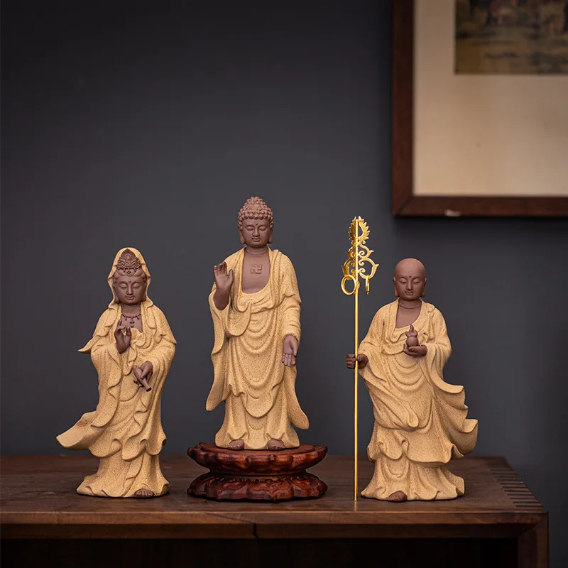 

Sakyamuni Buddha, Guanyin Bodhisattva, Ksitigarbha Bodhisattva, enshrined in the living room, desktop ceramic handicrafts