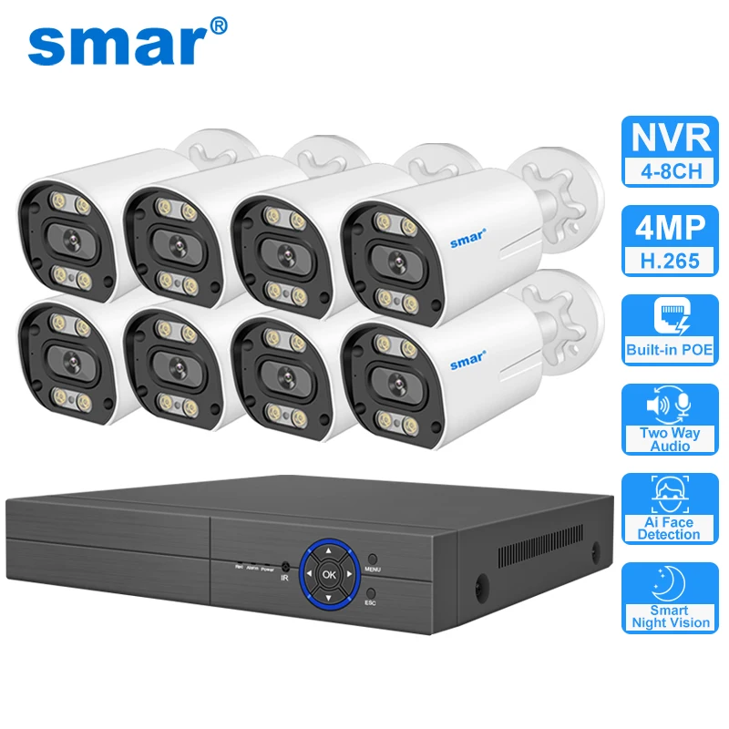 

Smar 8CH 4MP POE NVR Security Camera System Kit H.265 CCTV Motion Detection Smart Face Detection Color Night Vision XMEYEpro APP