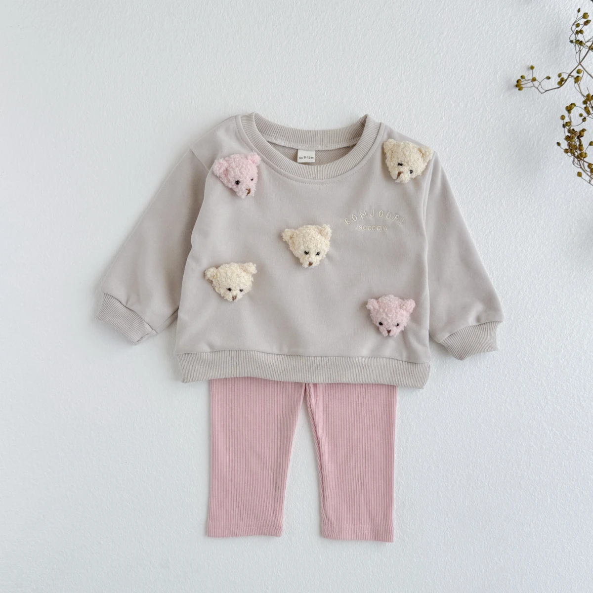 2Pcs Baby Boys Girls Clothes Top Pants Long Sleeve Tracksuit Handmade Cartoon Bear Kids Sets Children Clothing Toddler Outfit