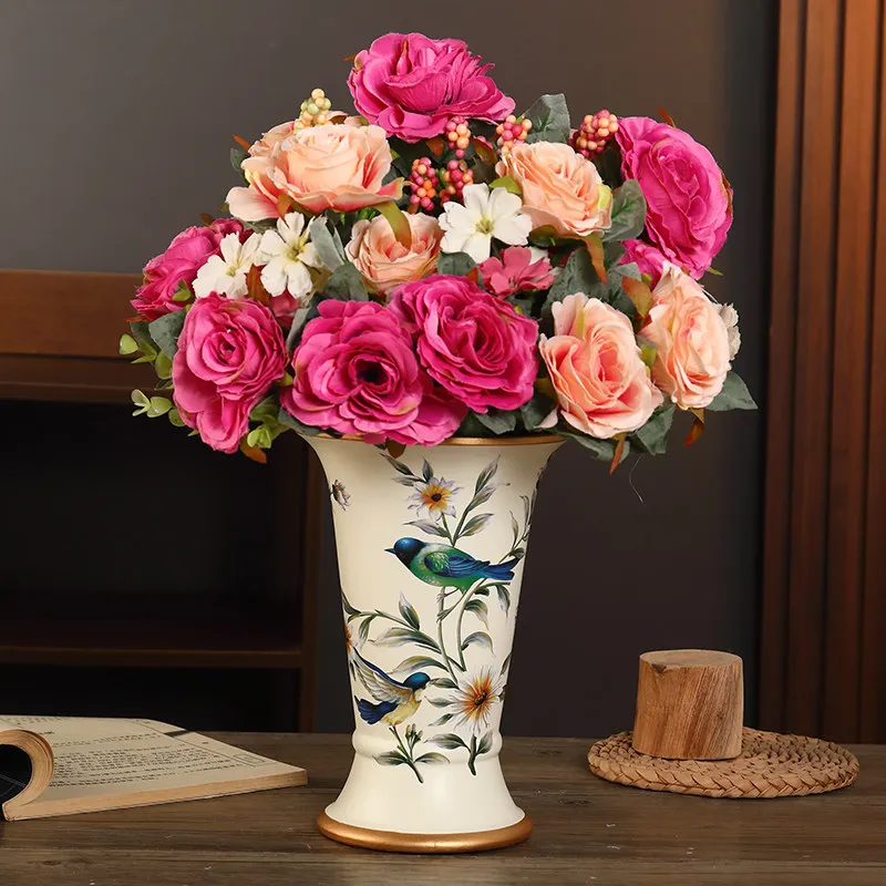 Ceramic vase ornament flower arrangement high value decoration living room home decoration