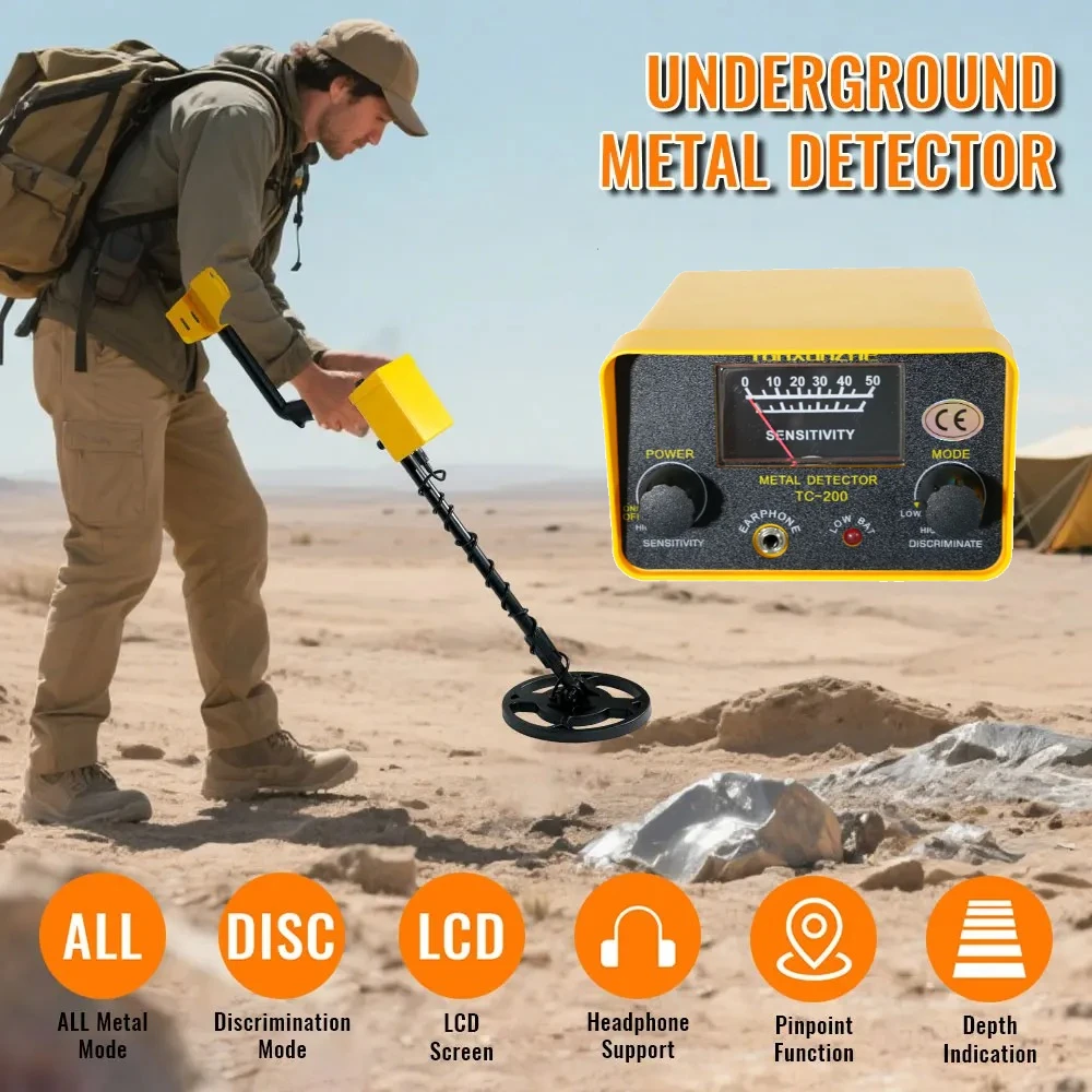 TC-200 Portable Outdoor Gold Detector Adjustable Tracker Accurate Locating Waterproof Coil LCD Display For Coins Relics Jewelry