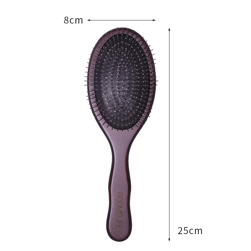 BOOMSLIF Custom Name Detangler Scalp Massage Metal Pin Wood Hair Brush Women Comb For Hair Curly Thick Long Hair Care Tool