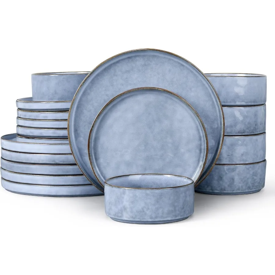 

18 Pcs Dinnerware Sets for 6 Plates and Bowls Dinner Set Stoneware Dish Tableware for Dessert Salad Pasta Microwave and Dishwas