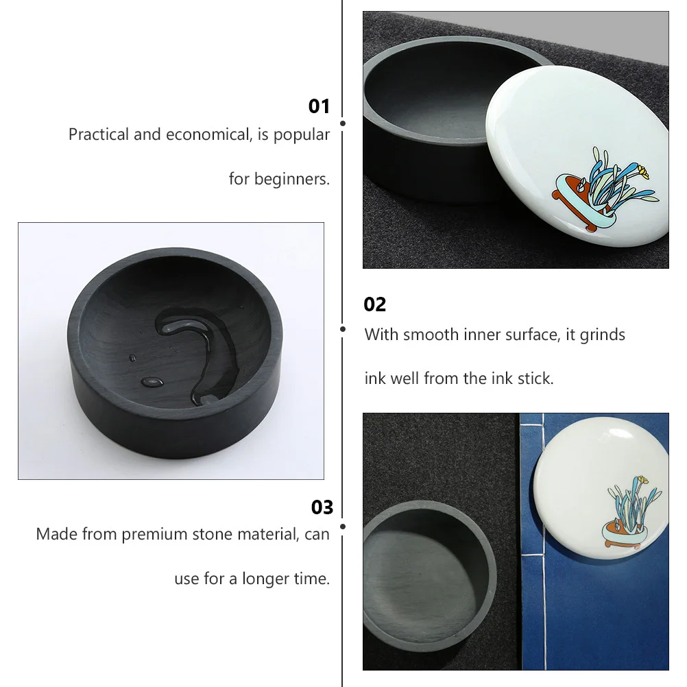 

1Pcs Chinese Inkstone Ink Grinding Stone with Cover for Calligraphy Painting Traditional Inkstone Tool for Sumi Drawing and
