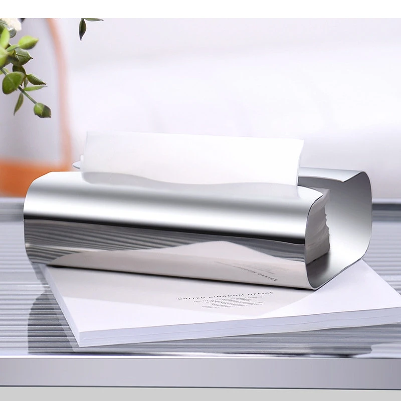 Minimalism Curved Silver Stainless Steel Tissue Box Hollow-out Paper Towel Coffee Table Desktop Boxes Modern Decor