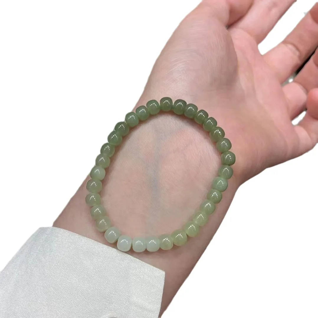 New Natural Qinghai Material Gradient Hetian Jade Old Bead Bracelet Women's Fine Water Material Jade High-grade Jewelry