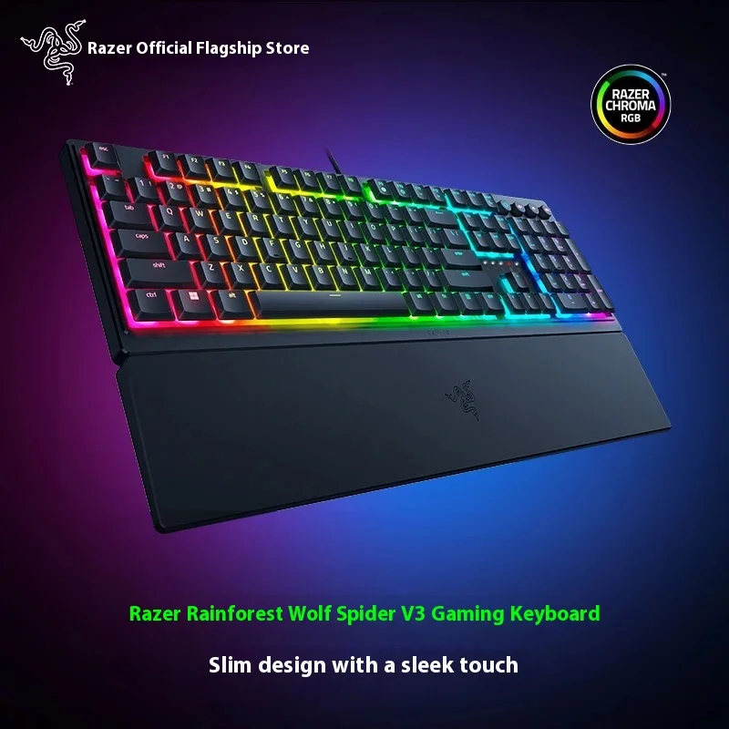 لوحة مفاتيح سلكية من سلسلة Razer Rainforest Wolf Spider V3، مفاتيح ميكانيكية خفيفة الوزن، كمبيوتر ألعاب، لوحة مفاتيح RGB بإضاءة خلفية