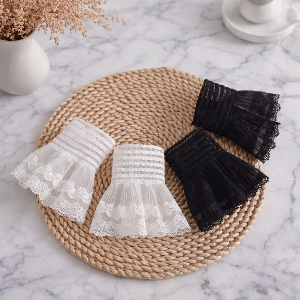 

Новые модные высококачественные портативные многослойные накладные манжеты с рюшами, съемные белые и черные фальш-манжеты для свитеров