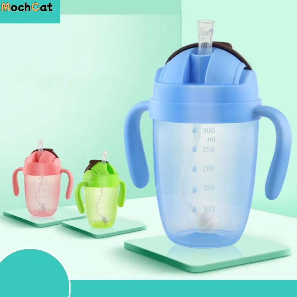 

300ML Children Learning Cup Flip Lid with Double Handle Baby Drinking Cup with Straw and Gravity Ball Wide Caliber