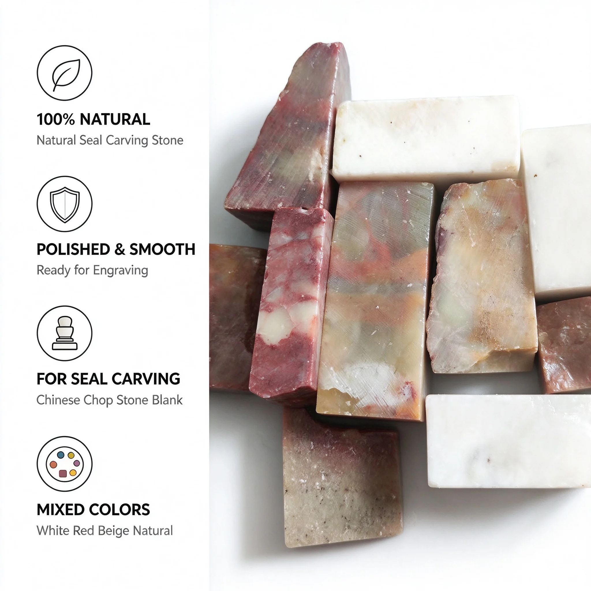 Natural Irregular Shoushan Qingtian Qinghai Seal Carving Stone Rough Chinese Chop Stone for Calligraphy Engraving DIY Crafts