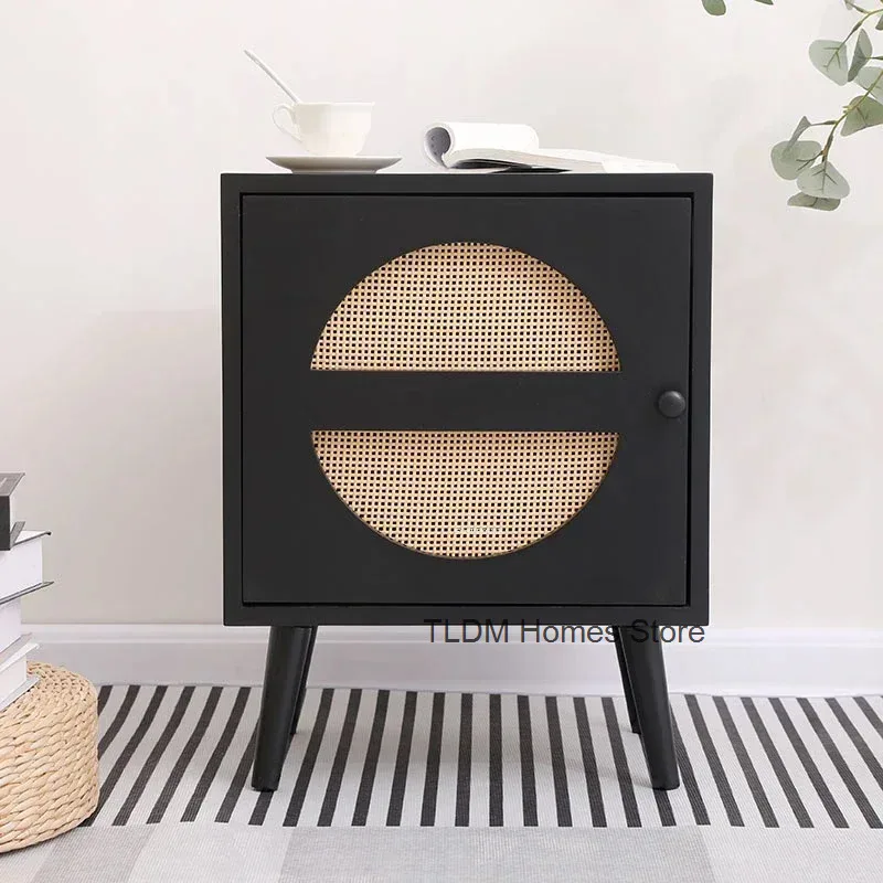 Nordic Houten Nachtkastjes Huishoudelijke Imitatie Rotan Nachtkastje Moderne Eenvoudige Opbergkast Zijkast Japans Slaapkamermeubilair