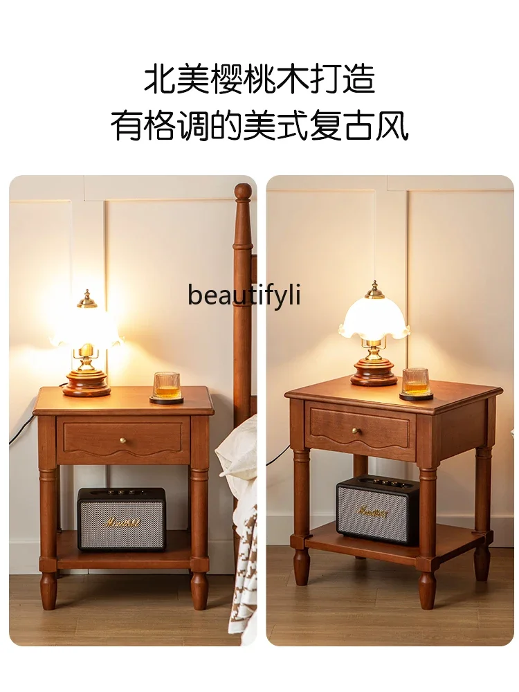 zxqRetro الفرنسية الكرز الخشب الصلب خزانة بجانب السرير الأوسط والقديمة شقة صغيرة غرفة نوم السرير خزانة التخزين #3