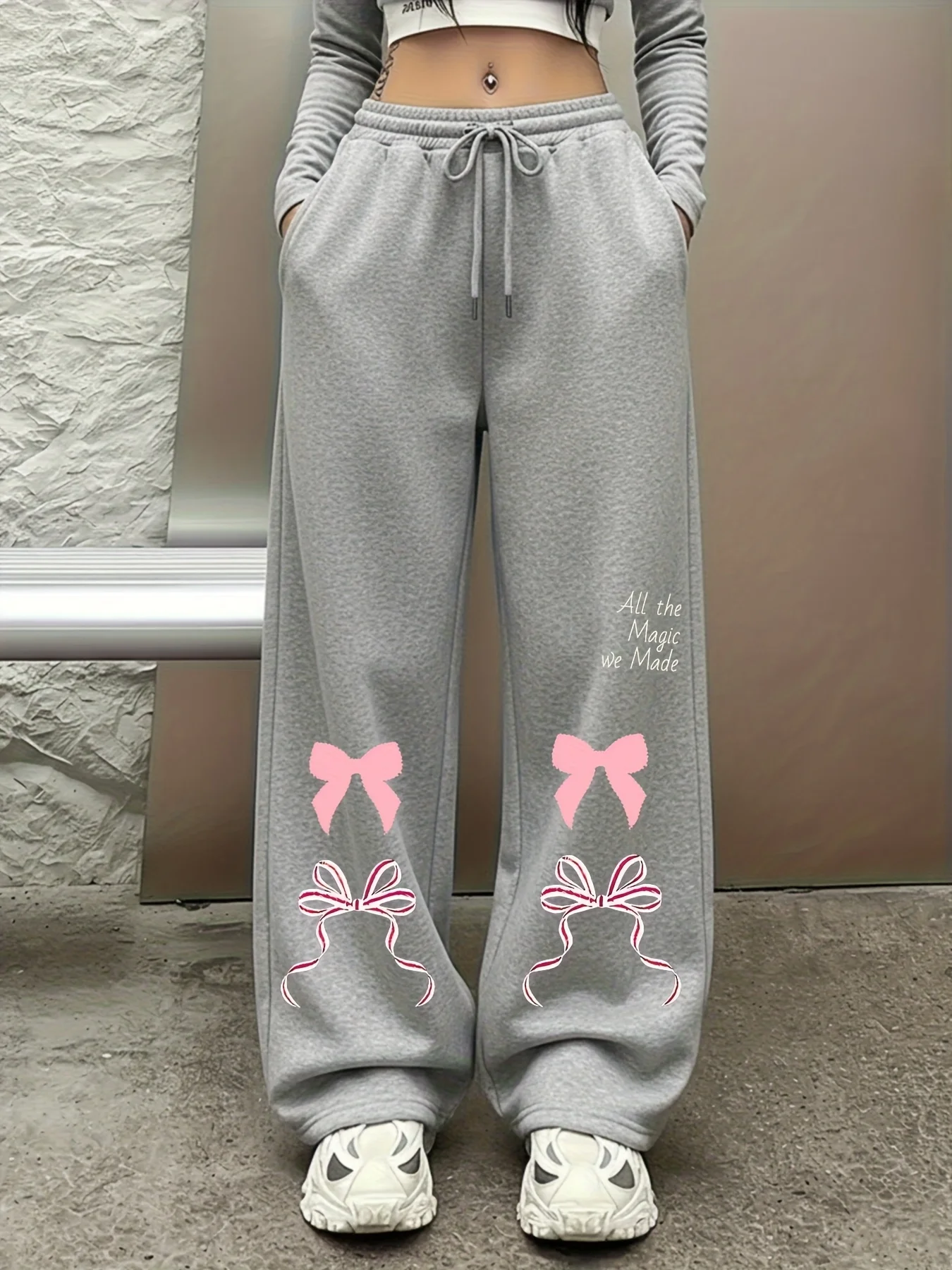 Women's Street Style Casual Sweatpants with Skull Print  Arrivals for Spring Fleece Loose Fit Streetwear Oversized