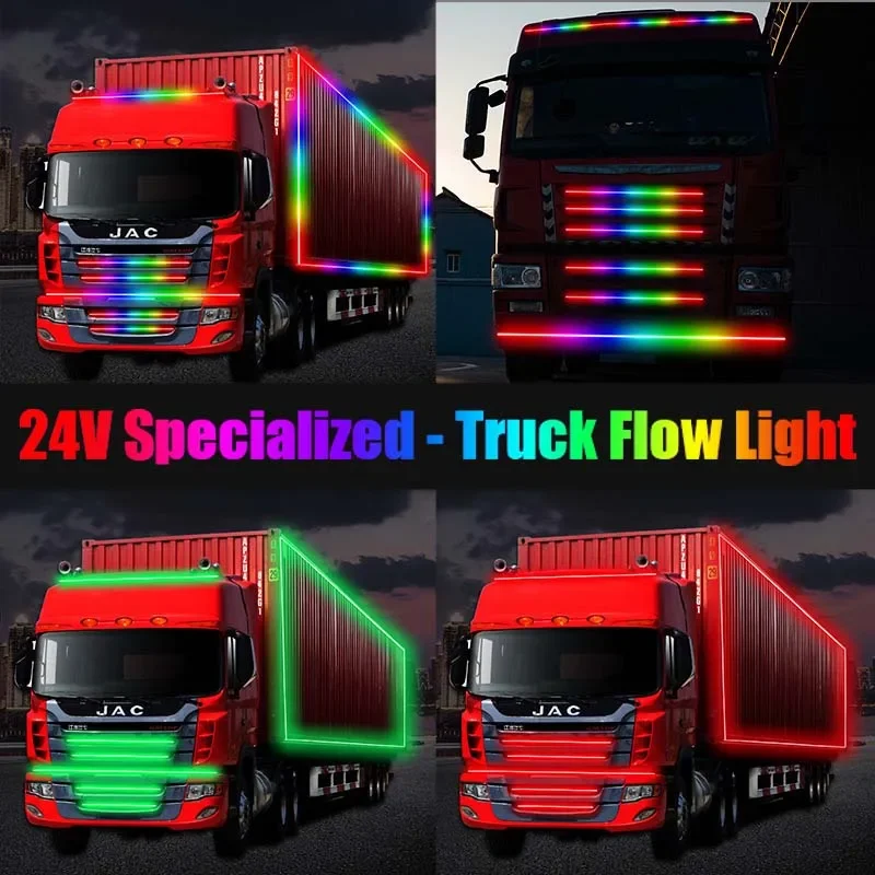 Flexible DRL 24v Led Light Strips for Truck Atmospheric Lamp Running Strobe Dynamic Colorful Ambient Light Truck Camping Vehicle