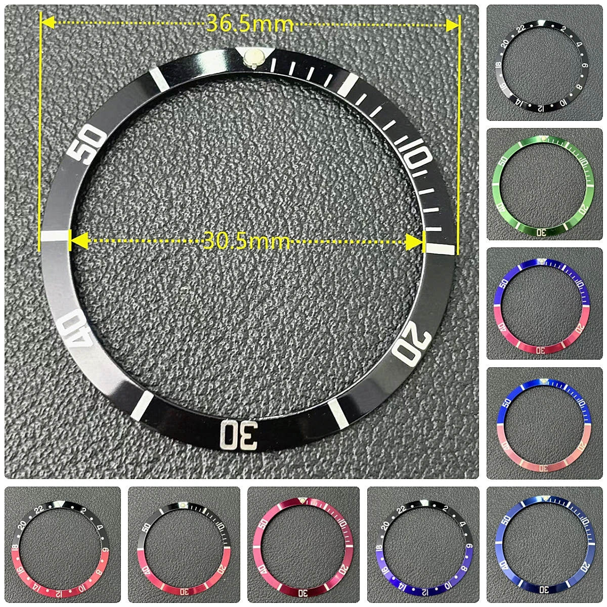 Retro 36.5mm Bezel Aluminium Luminous Watch Bezel Insert for Vintage Submariner Compatible with NH34 NH35 Watch Cases