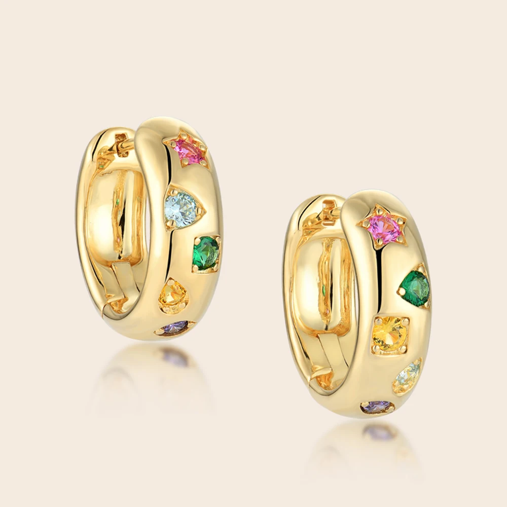 Golden Hoops Woman Gold Color Gem Earrings Round New 2024 Trendy Stainless Steel Valentines Boho Star Girl Shiny Glossy Jewelry