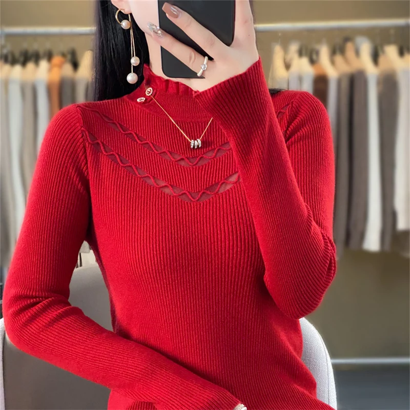 Women's boutique high-end half high neck sweater knitted cashmere sweater Women's pullover long sleeved new cashmere sweater