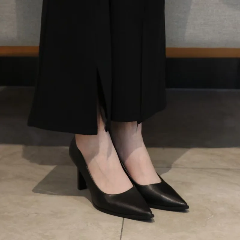 

Женские туфли на каблуке для работы, черные, универсальные, профессиональные, комфортные, весенне-осенний стиль, каблук 3 см/5 см/7 см, материал ПУ