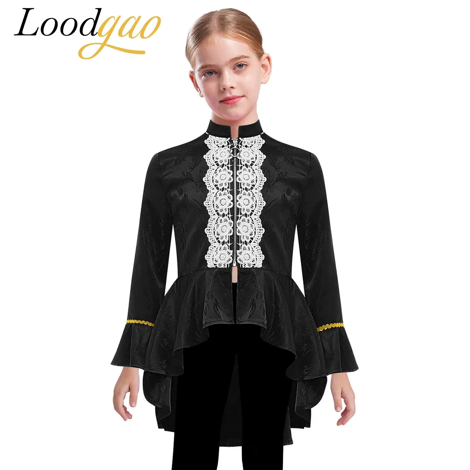 

Girls Medieval Jacket Steampunk Pirate Gothic Tailcoat Renaissance Costume Tailcoat Long Sleeves Lace Flounce Victorian Costume