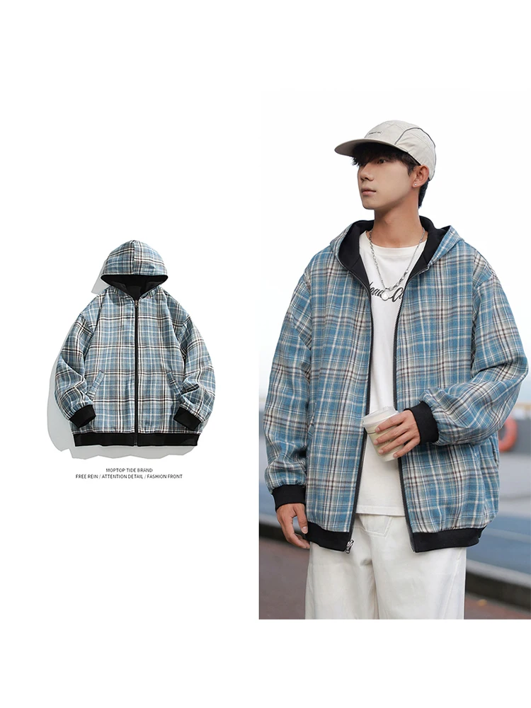 

Mr. WH двусторонняя одежда, открытый кардиган с капюшоном, мужская свободная спортивная универсальная верхняя одежда из полиэстера, молодежный модный осенний сезон