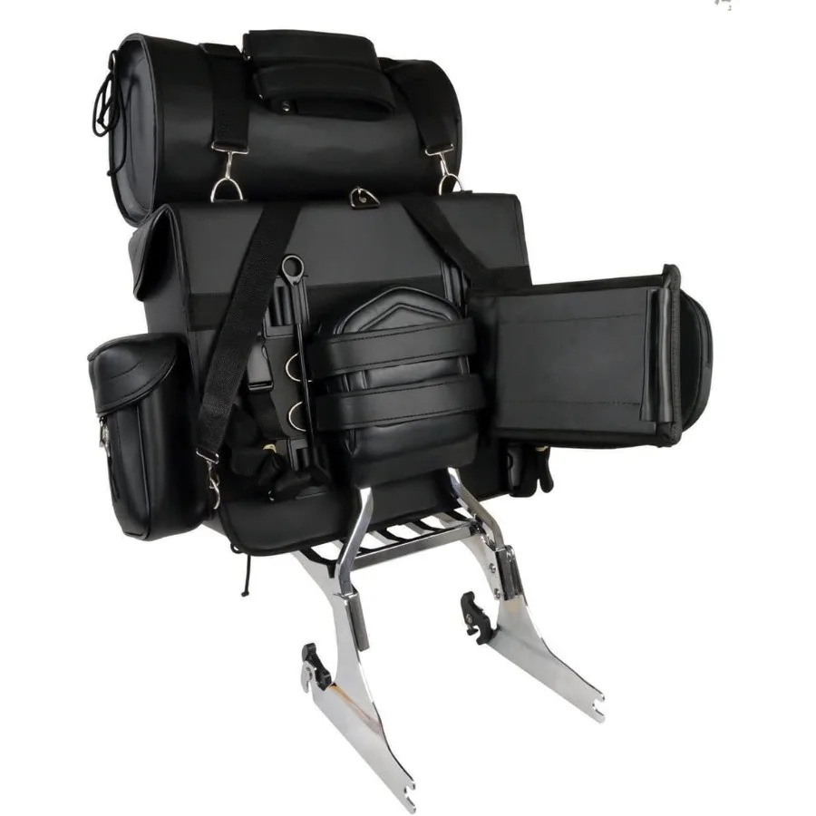 Large Black Motorcycle PVC 2Piece Touring Sissy Bar Bag for LongDistance Riding and Adventure Travel Durable Waterproof Design