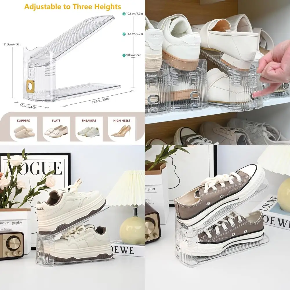 

Набор из 20 регулируемых подставок для обуви — компактный органайзер для хранения в различных помещениях (прозрачный золотой)