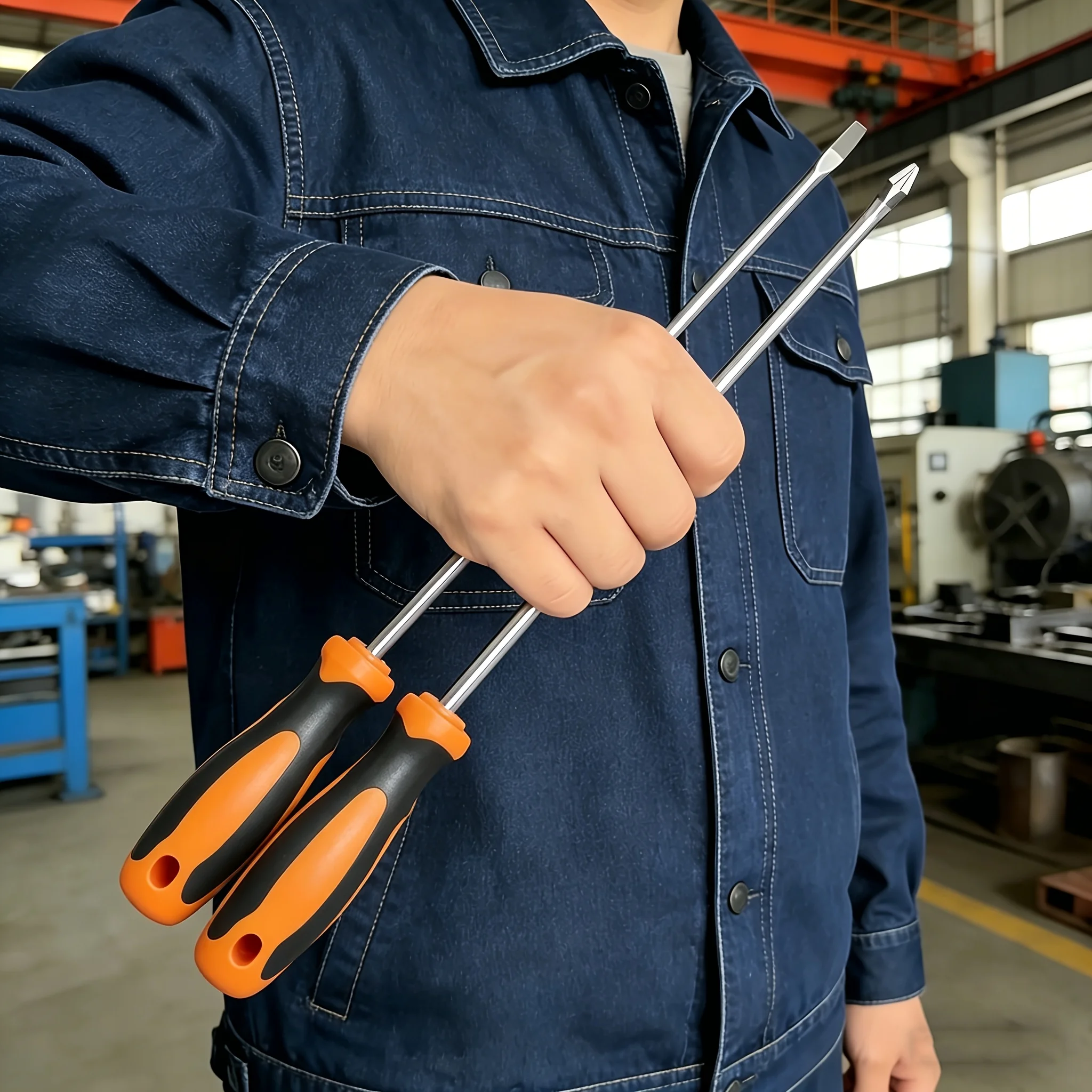 2Pcs Magnetic Screwdriver Set,Flat&Cross Head,Non-slip Ergonomic Handle for Home Repair, Auto Maintenance,Furniture Assembly DIY