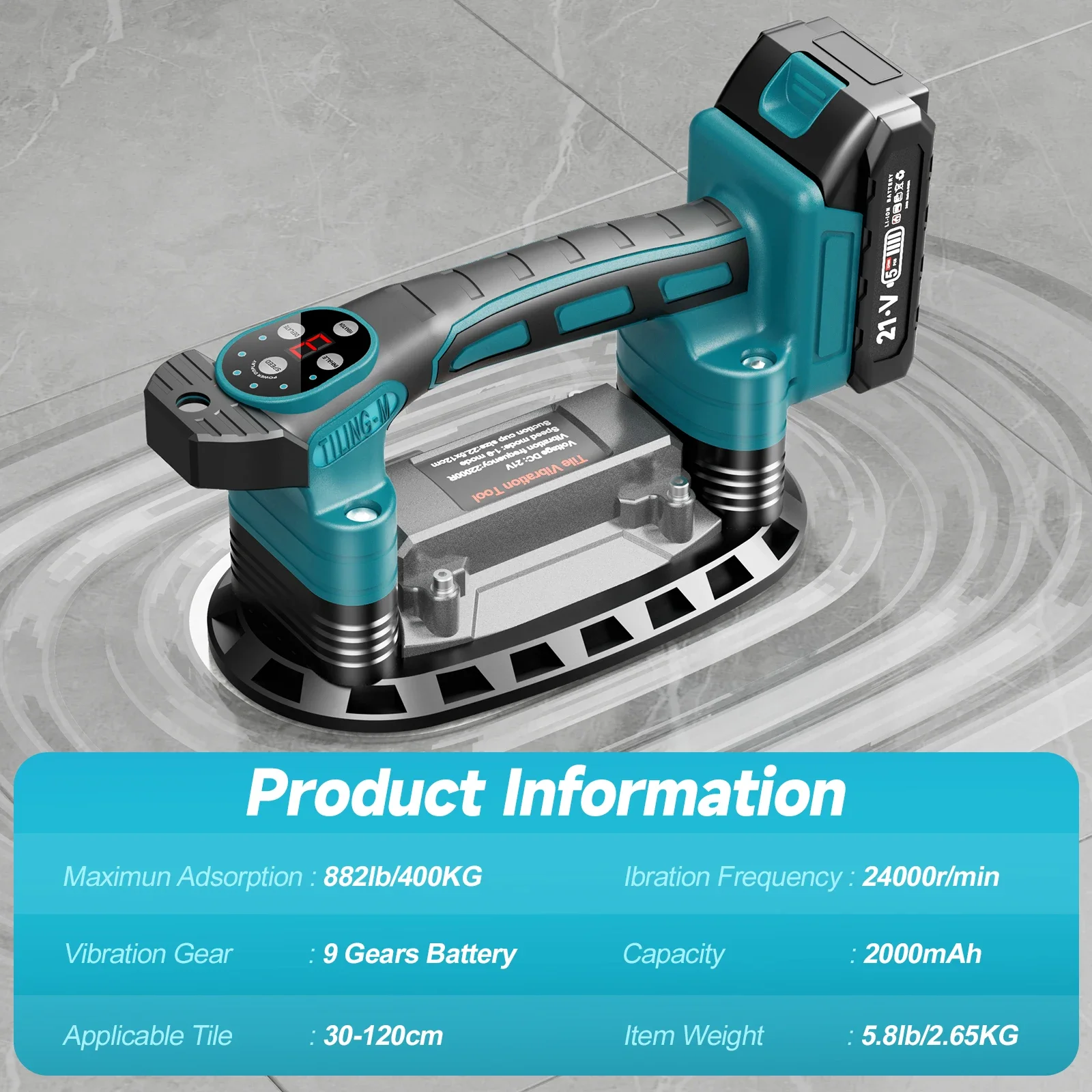 9 Speed Tile Laying Machine 400KG Tile Vibration Leveling Machine Cordless Tile Power Tool for Makita 18V Battery Pins image 2