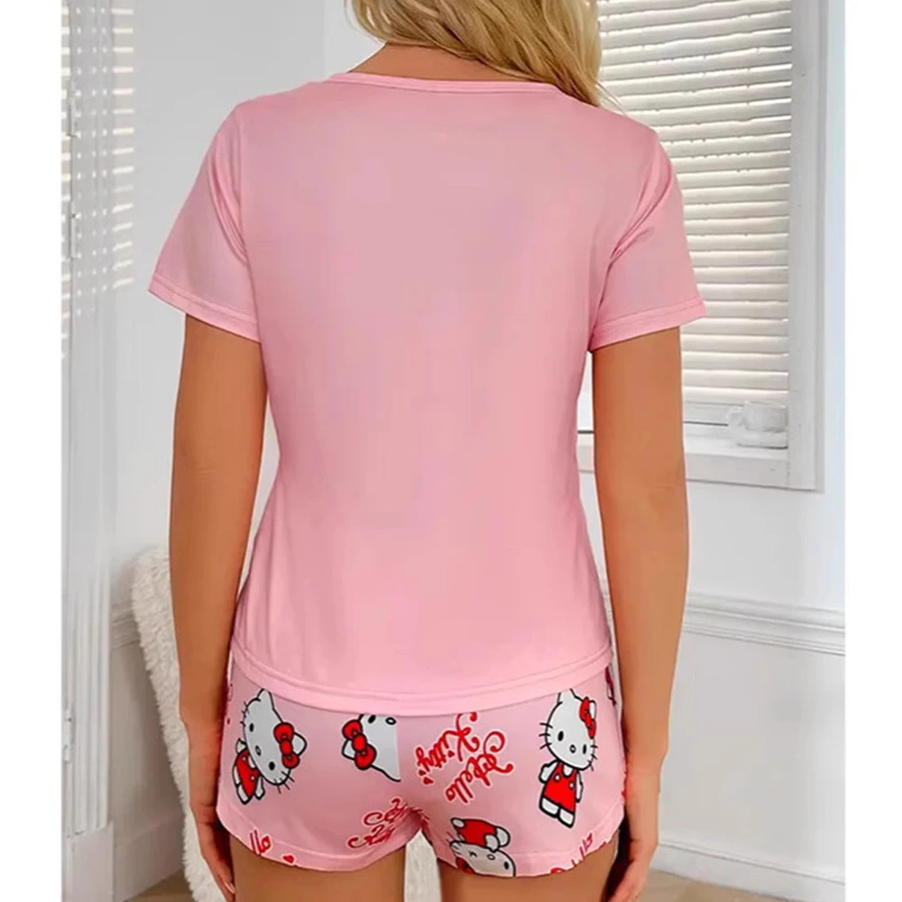 Hellokitty Women's Short Sleeve Pajama Set - Cartoon Graphic Spring/fall Homewear Cozy Pink Sleepwear & Loungewear Lightweight view 4