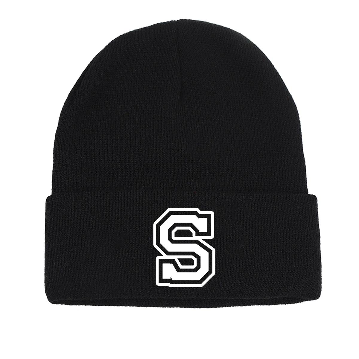أسود أبيض خطابات طباعة الخريف قبعة شتوية للنساء الرجال يندبروف Skullies Beanies بسط خفيفة الوزن قبعات باردة الدفء