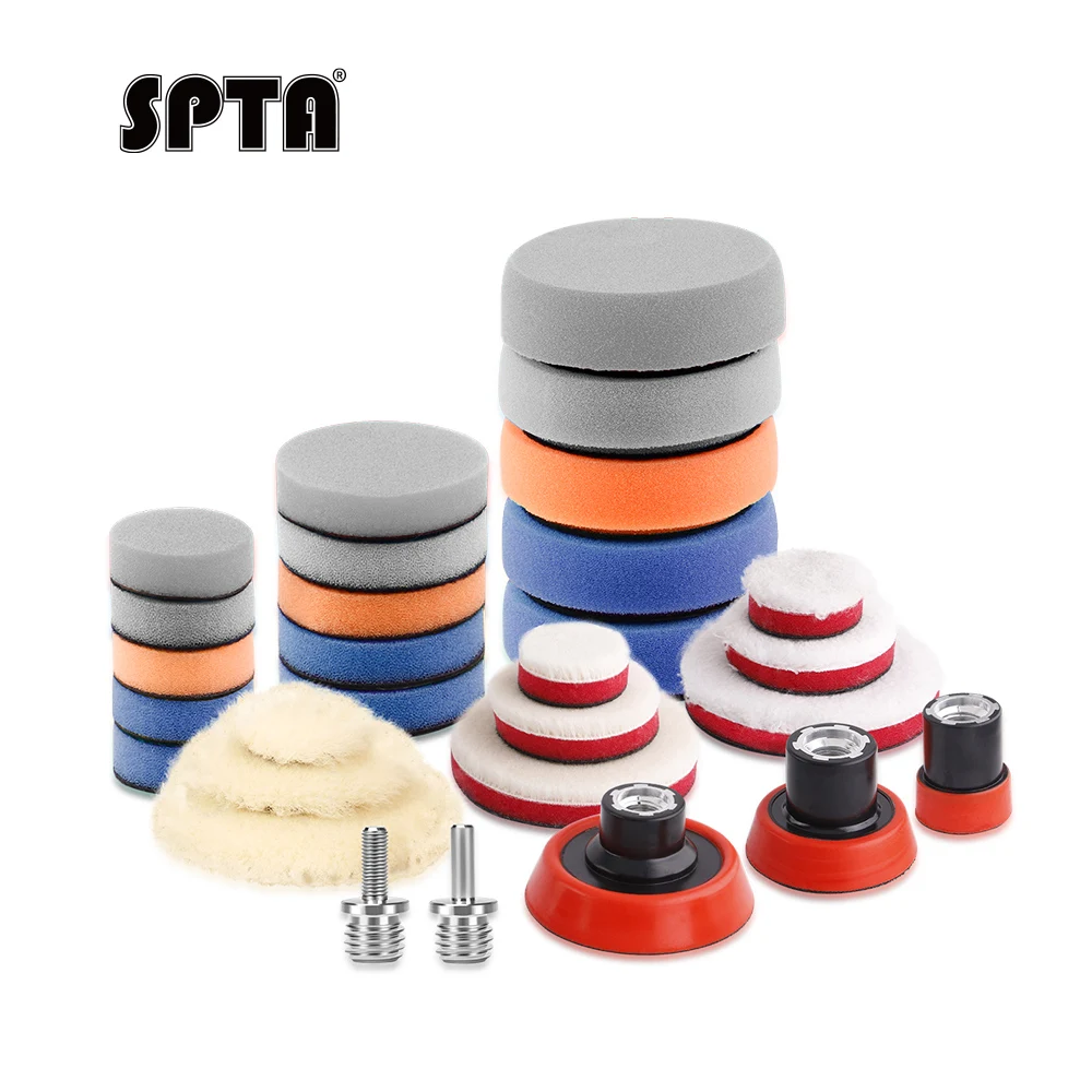 SPTA PRO 29Pcs Drill Buffing Pad Detail Polishing Pad Mix Size Kit with Backing Pad & Adapters for Car Polishing, Waxing