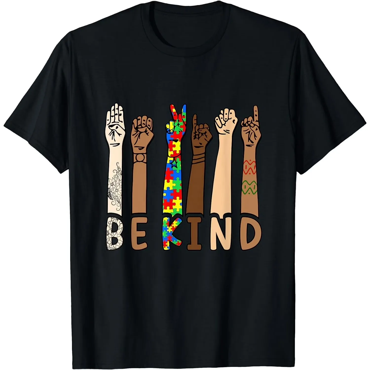 Be Kind Sign Language Graphic Men's Cotton T-Shirt Short Sleeve Round Neck Graphic Tee