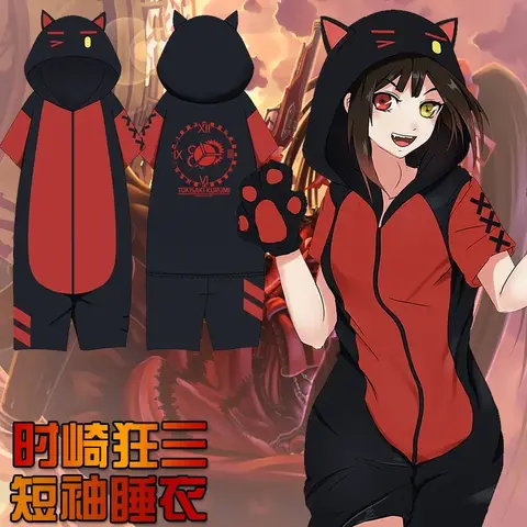 Anime Date A Live Tokisaki Kurumi Cosplay Costumes Pajamas Unisex Summer Short Sleeve Sleepwear Jumpsuit