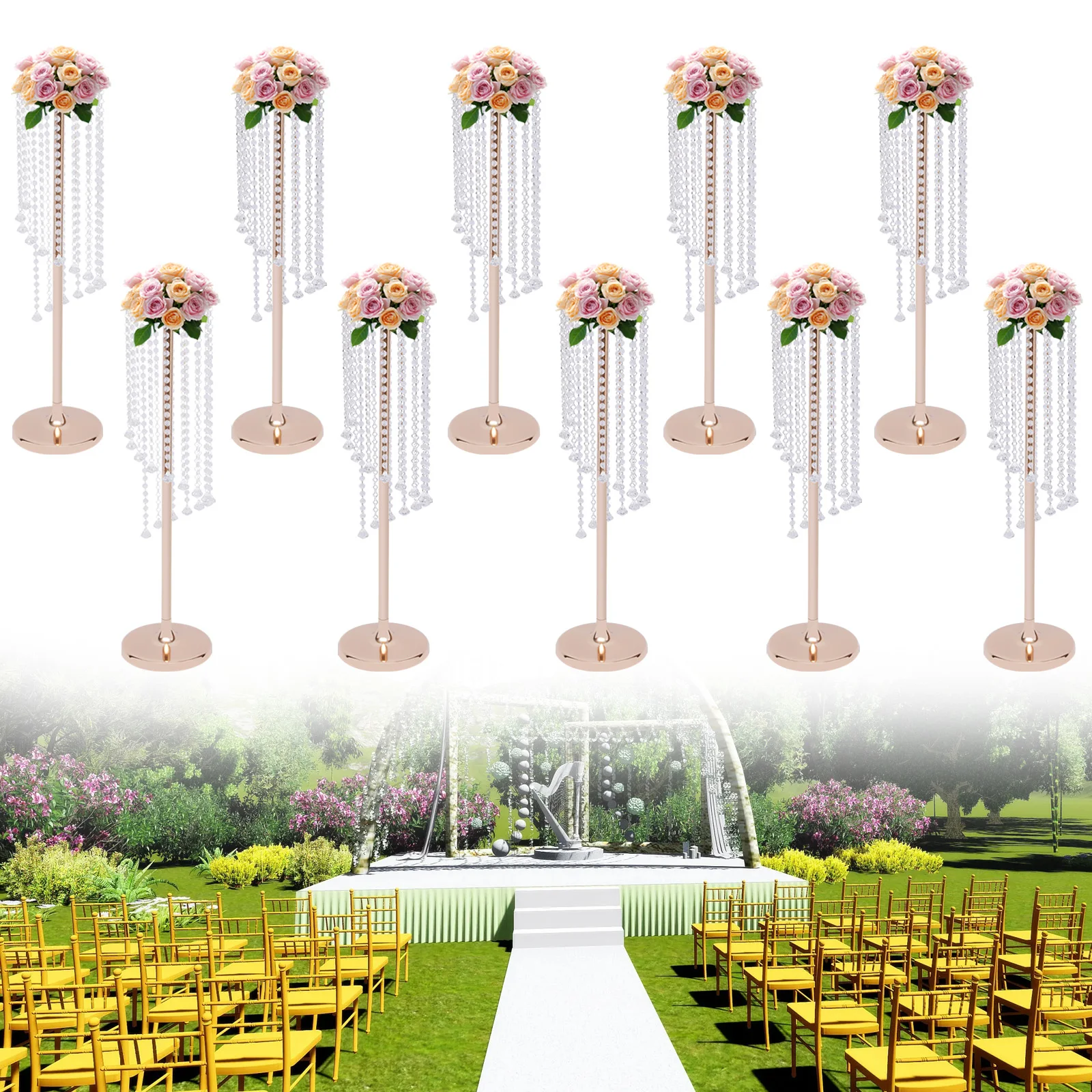 

10 Pcs 35.4in Tall Crystal Flower Vase Metal Flowers Stand for Party Tables Decorations - Elegant Bulk Weddings Decoration