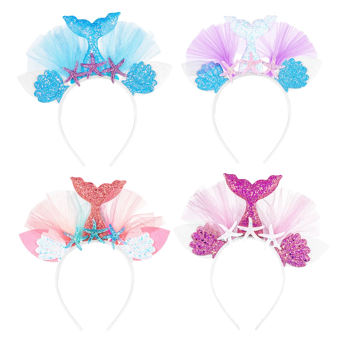 

4pcs Mermaid Hair Hoop Bands Kids Accessories Stylish Glittering Party Costume Carnival Christmas Easter New Year Hair Tools