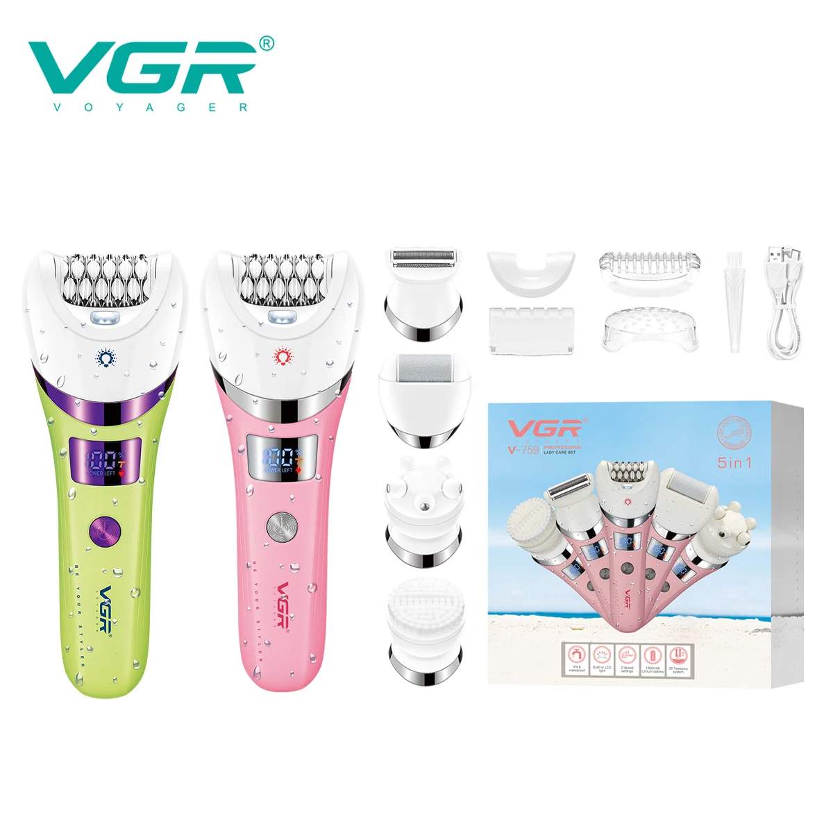 VGR 5-in-1 new high-end hair trimming set multifunctional body hair remover alloy blade full body hair removal device V-759