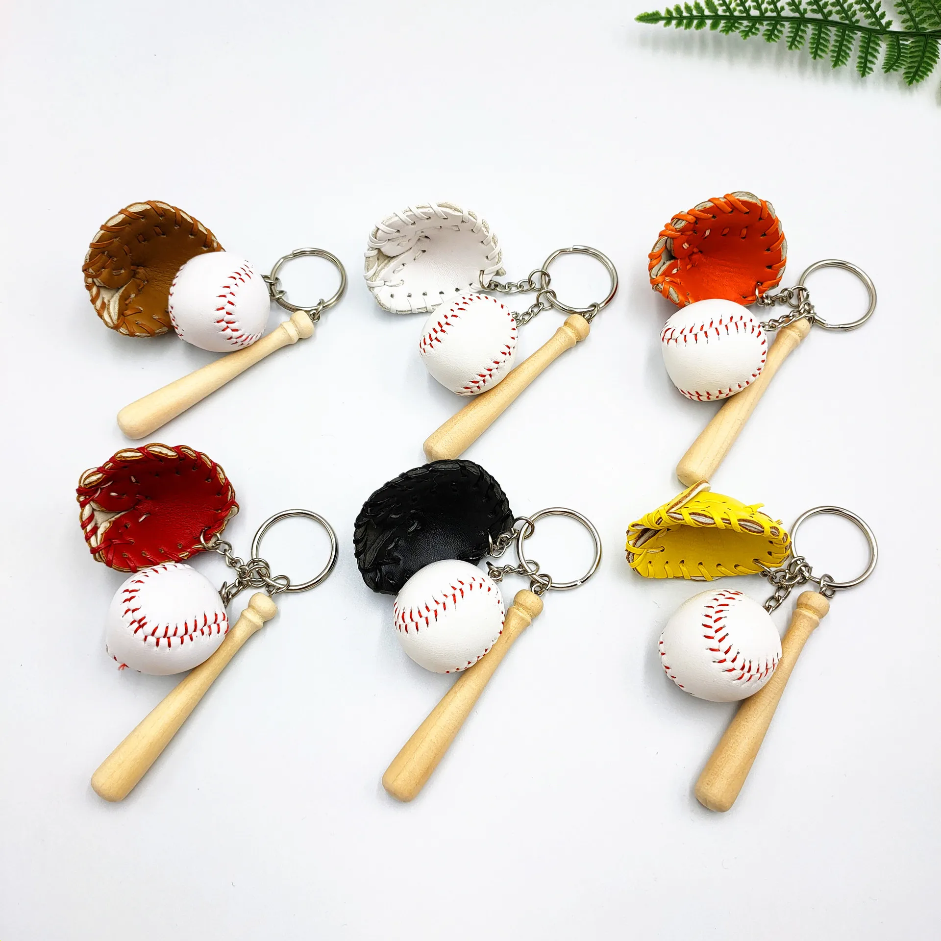 .Creative Keychain Glove Baseball Bat PU Leather Baseball Mitt Keyring Sport Keychain Promotion Key Buckle Bag Rings Gift Men