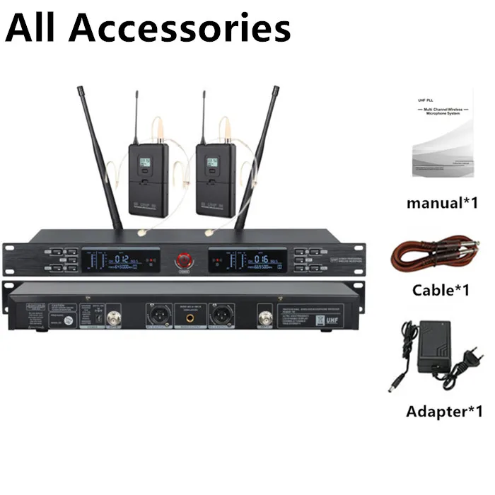 640-690MHz UR-2000-H Dual Channel Skin Black Outdoor Wireless Head Mic Mic Cordless Wireless Headset Wireless Microphone Head
