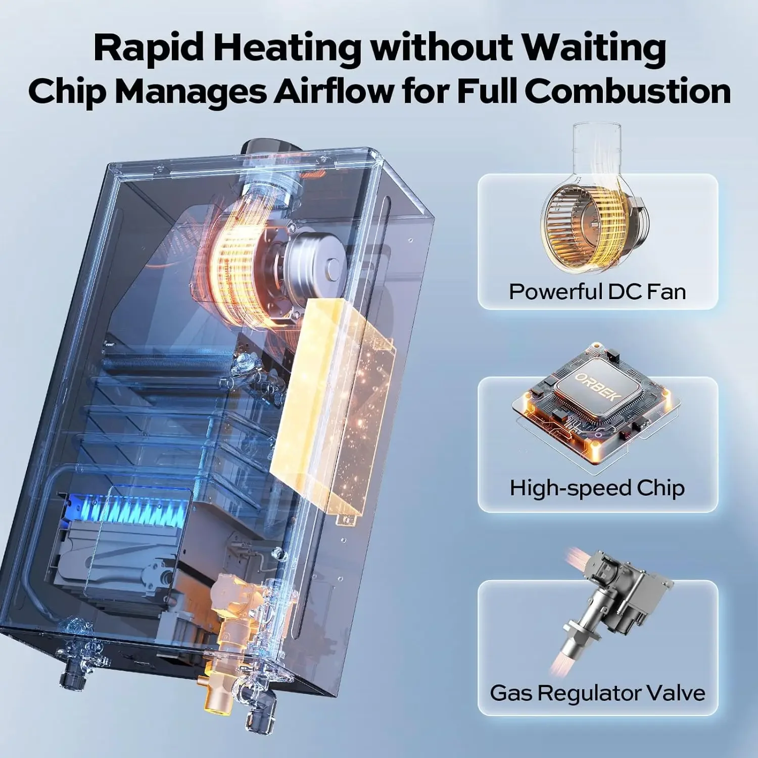 سخان مياه سكني داخلي بدون خزان من الغاز الطبيعي، سخان مياه ساخن فوري ORBEK 120 فولت عند الطلب، حتى 4.3 جالون في الدقيقة، شهادة CSA