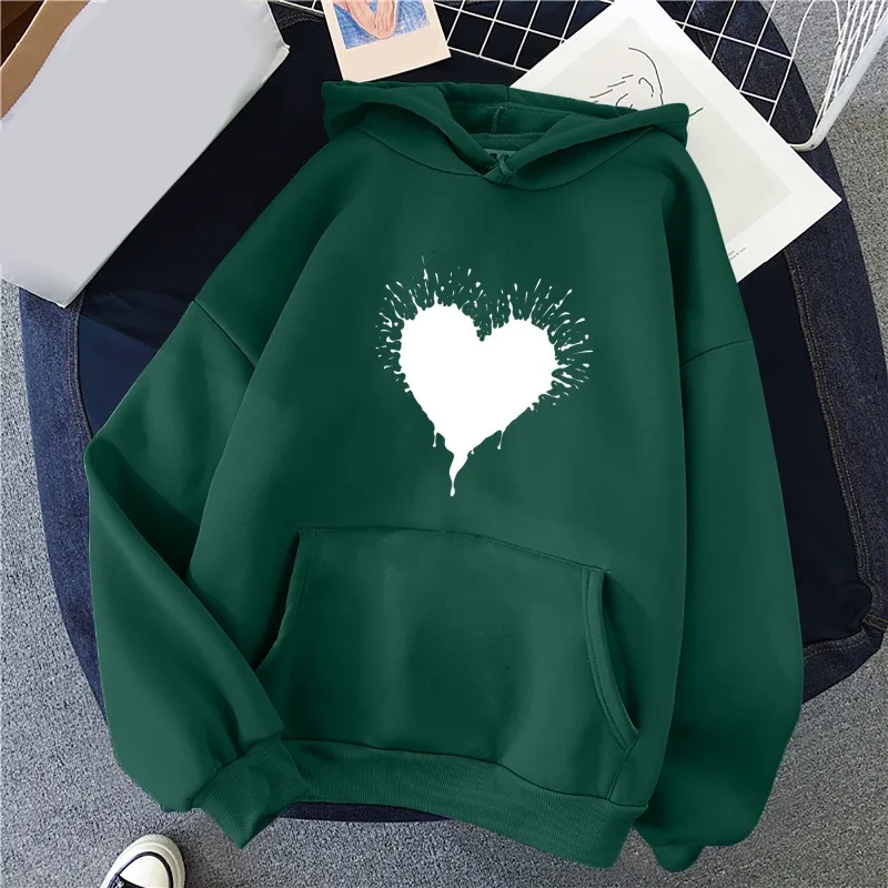 Autumn Winter Love Shape Print Women's Hoodies Lazy Style Loose Hoodie Fashion Clothing Hooded Tops Casual Y2k Sweatshirt Tops