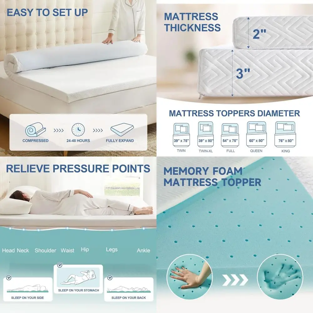 

Twin Size 3 Inch Memory Foam Mattress Topper with Removable Washable Cover for Back Pain Relief, Non-Slip Ventilated Design