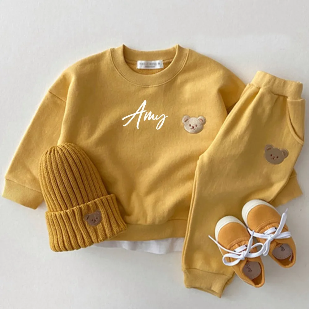 Personalized Toddler Baby Boy Girl Fall Clothes Sets Baby Girl Clothing Set Kids Sports Bear Sweatshirt Pants 2Pcs Suits Outfits