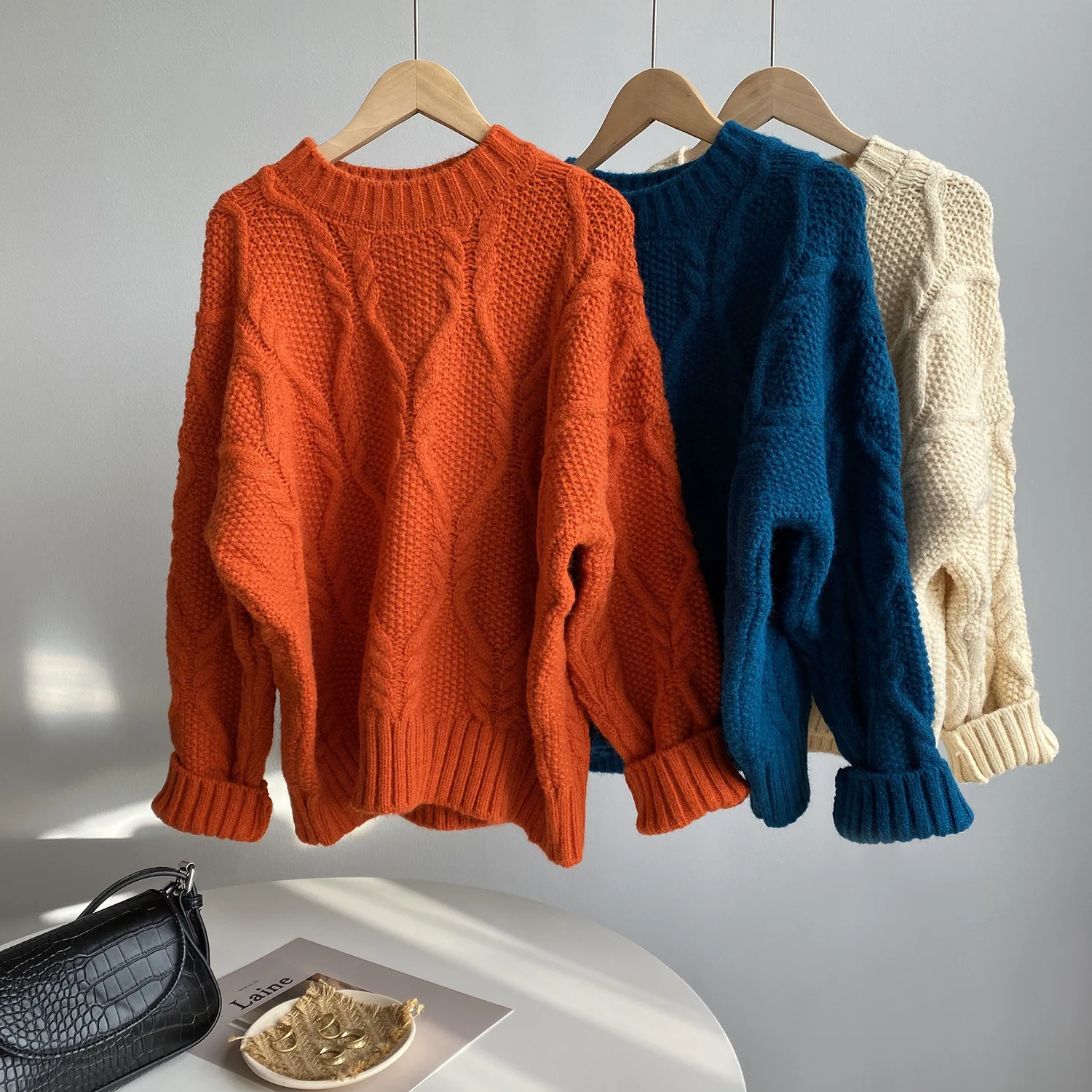 Maglione autunnale da donna colore puro pullover lavorati a maglia caldi maglione invernale oversize a maniche lunghe Pull Femme