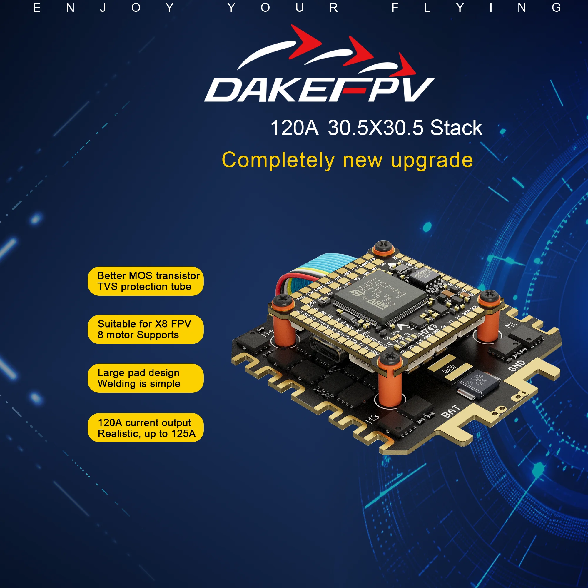 

DAKEFPV H743 100A/120A многослойный модуль управления полетом ICM42688P H743 BLHELI_S 120A 4-в-1 ESC 30.5X30.5 миллиметровые станки.