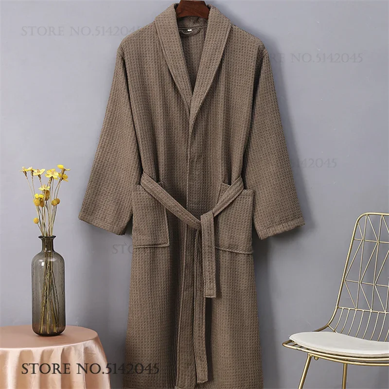 Waffle Cotton Couple Long Robe Kimono Gown Bathrobe Spring Autumn New Sleepwear Night Dress Soft Absorbent Yukata Loose Homewear