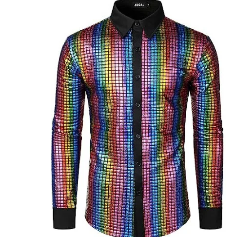 

PremiumMenswear Shirt UltraShimmer Sequined Turndown Shirt Long Sleeve Stagewear Shirt Performance Party Evening Shirts
