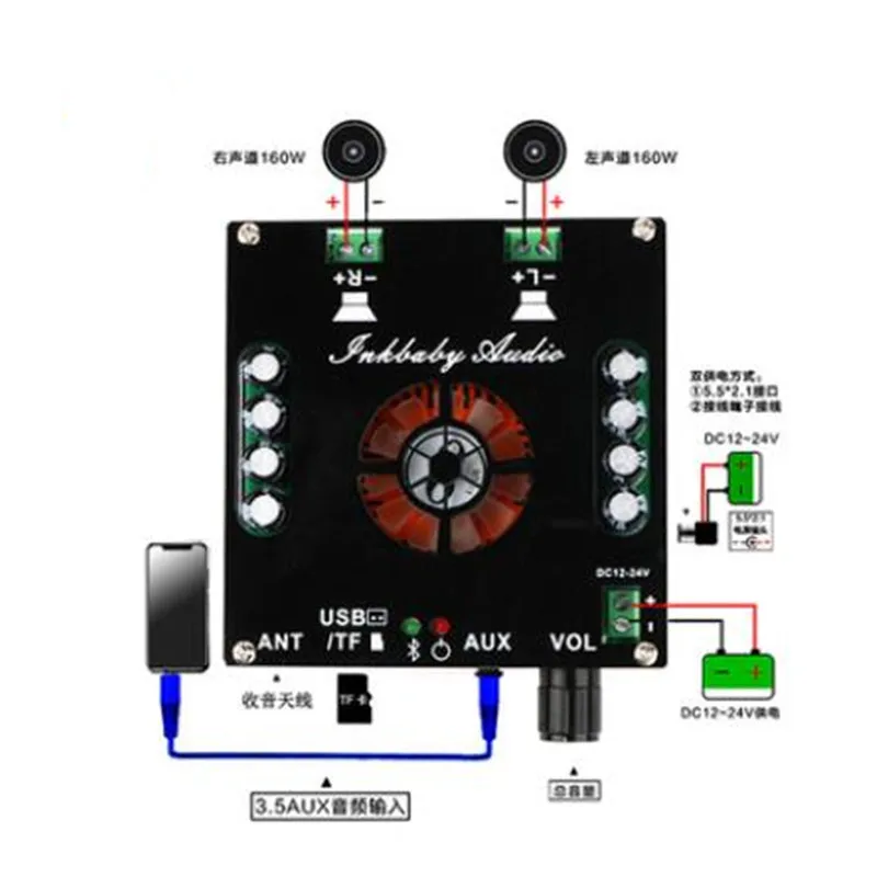 TDA7498EBluetooth5.0Digital Amplifier Board Dual Channel2*160WHigh PowerTFCardAUXWith Radio YJ