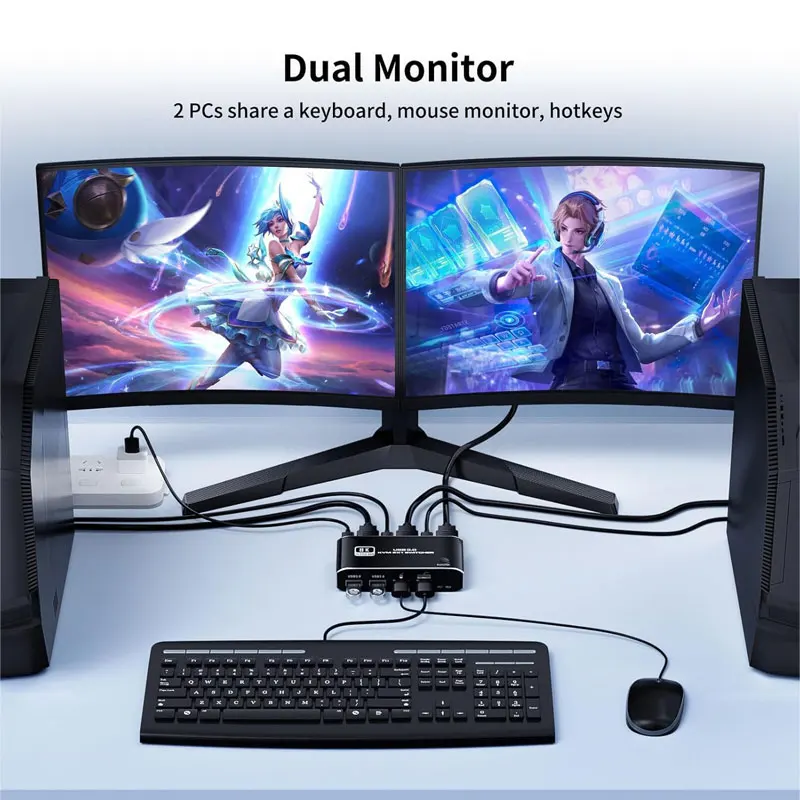 8K 2.1 KVM Switcher, 2 IN 1 Out, 2 USB 3.0 Ports for 1 Monitor 2 Computers, 8K@60Hz, 2X1 Switcher with Hotkey