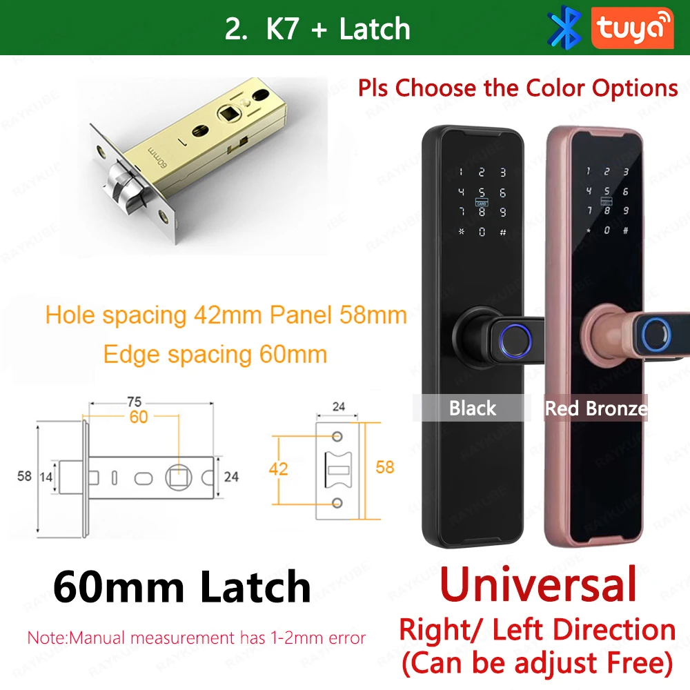 RAYKUBE Biometrisch vingerafdrukdeurslot K7 Pro+ Smart Lock Tuya-app Ontgrendeling op afstand Keyless Lock Elektronisch deurslot